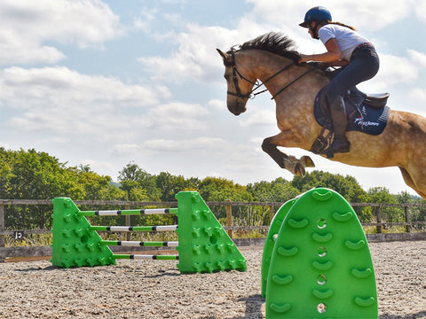 Horse and riding jumping over PolyJumps' Eco Jumps - Hedgehog Jumps