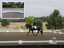 Load image into Gallery viewer, Photograph of Dressage Rider in Dressage Arena. Dressage Towers in foreground and background. Option includes 12 Dressage Towers. 
