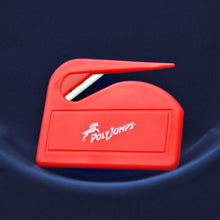 Load image into Gallery viewer, Red BaleBuster with white PolyJumps Logo on it, sitting on a Navy Blue 8 Cup jump wing. 
