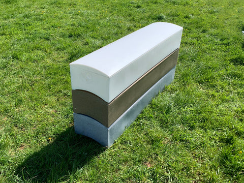 3 Bridge Filler Extension pieces stacked on top of each other. From top to bottom: White, Sandstone & Grey Stone.