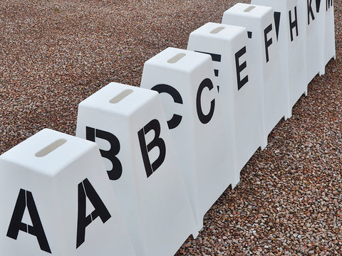 Close up of Dressage Tower Markers to show cut out handles on top.