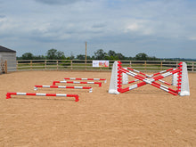 Load image into Gallery viewer, 4 rows of Mini Blocks alternating Red and White with red and white 7 Band Pro Poles. white and red 8 Cups with matching 7 Band Pro Poles, with white Hedgehogs behind with 2 more 7 band Pro Poles.
