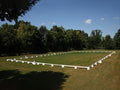 Photograph of Dressage Arena, 20 by 40 metres in field, complete with Dressage Tower Markers.