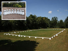 Load image into Gallery viewer, Photograph of Dressage Arena, 20 by 40 metres in field, complete with Dressage Tower Markers. Option includes 8 Dressage Tower Markers.
