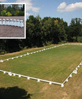 Photograph of Dressage Arena, 20 by 60 metres in field, complete with Dressage Tower Markers. Option includes 12 Dressage Tower Markers. 