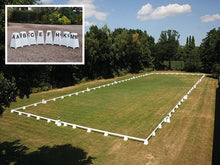 Load image into Gallery viewer, Photograph of Dressage Arena, 20 by 60 metres in field, complete with Dressage Tower Markers. Option includes 8 Dressage Tower Markers. 
