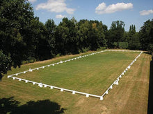 Load image into Gallery viewer, Photograph of Dressage Arena, 20 by 60 metres in field, complete with Dressage Tower Markers.
