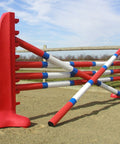 Photograph of a pair of Red 8 Cups with 5 9 Band Poles coloured: Red, Blue & White.