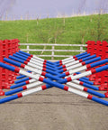 Carol Mailer Grid Set in Red, comprised of: 14 Red 8 Cups and 14 9 Band Pro Poles coloured: Blue, Red & White.