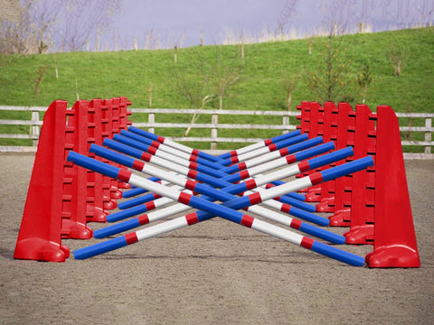 Carol Mailer Grid Set in Red, comprised of: 14 Red 8 Cups and 14 9 Band Pro Poles coloured: Blue, Red & White.