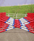 Carol Mailer Grid Set in Red, comprised of: 14 Red 8 Cups and 14 9 Band Pro Poles coloured: Red, Blue & White.