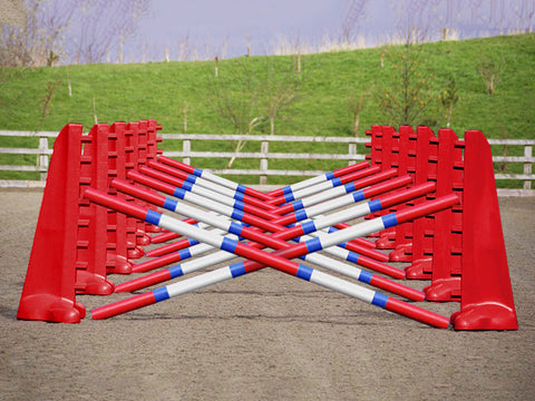 Carol Mailer Grid Set in Red, comprised of: 14 Red 8 Cups and 14 9 Band Pro Poles coloured: Red, Blue & White.