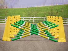 Load image into Gallery viewer, Carol Mailer Grid Set in Yellow, comprised of: 14 Yellow 8 Cups and 14 9 Band Pro Poles coloured: Green, White &amp; Yellow.
