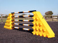 A Pair of Yellow Combi Blocks set up facing outwards with 5 Pro Poles. 