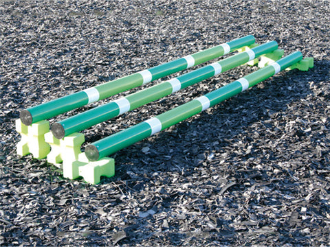 3 pairs of Eco Mini Blocks in arena. All displayed on different edges to show the variety of heights the Mini Blocks can be used at.