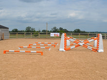 Load image into Gallery viewer, 4 rows of Mini Blocks alternating orange and White with orange and white 7 Band Pro Poles. white and orange 8 Cups with matching 7 Band Pro Poles, with white Hedgehogs behind with 2 more 7 band Pro Poles.
